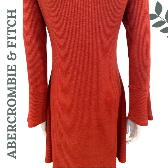 🛍️3/$40 A&F Long Sleeve Sweater Dress Bell Cuffs Fit & Flare Rust Orange Medium - Picture 5 of 6